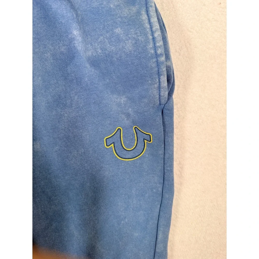 True Religion Mens HS Jogger Washed Blue Mineral Horseshoe Logo Sweatpants Sz. M